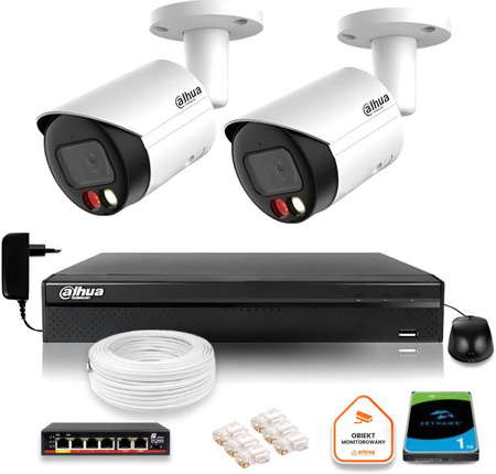 Zestaw monitoringu IP Dahua 8mpx 4K 2 kamery IPC-HFW2849S-S-IL z dyskiem