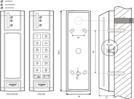 Czytnik zbliżeniowy ROGER PRT12EM-BK