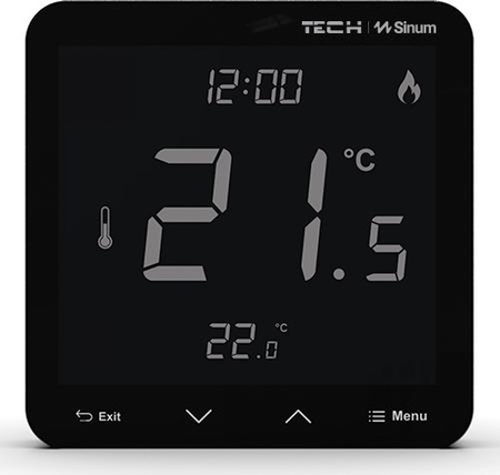 Przewodowy regulator pokojowy sinum czarny R-S3 Tech Sterowniki