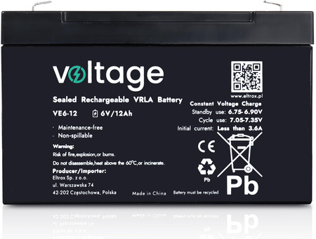 Akumulator AGM Voltage 6V 12Ah VE6-12 (Żywotność 6-9 lat)