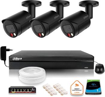 Zestaw monitoringu IP Dahua 4MPx 2K 2 kamery czarne zewnętrzne z dyskiem 1TB
