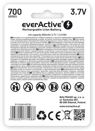 Akumulatorek 16340 / R-CR123 3,7V everActive 700mAh (1 szt.) z zabezpieczeniem