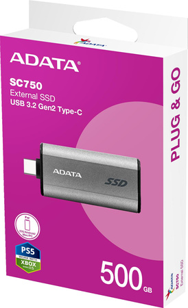 Adata Zewnętrzny dysk SSD SC750 500GB USB3.2C 1050/1000 MB/s
