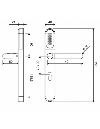 Klamka elektroniczna WFE L701 z klawiaturą 72mm INOX