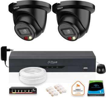 Zestaw monitoringu Dahua 2 Kamery czarne IP 4K 8mpx + dysk twardy do pracy ciągłej