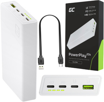 Powerbank green cell PowerPlay20S 20000mAh pd 22, 5W qc 3.0 3x USB-C biały