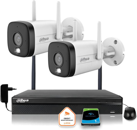 Zestaw monitoringu IP Dahua 2 Kamery WI-FI 3MPxsmart podwójne oświetlenie LED IR do 30m