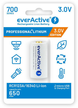 Akumulatorek 16340 / R-CR123 3V everActive 700mAh (1 szt.) z zabezpieczeniem