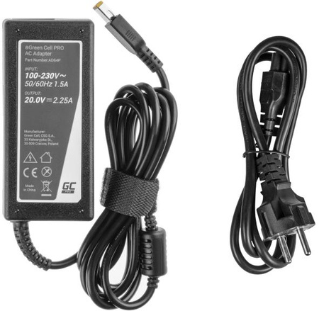 Zasilacz Ładowarka Do Laptopa Lenovo Green Cell PRO AD64P 20V 2,25A 45W Slim Tip