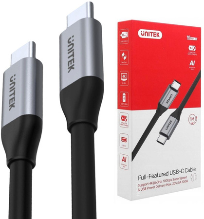 Kabel USB Unitek USB-C na USB-C 10Gbps 4K 60Hz 20V/5A | Przewód USB,