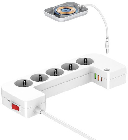 LISTWA ANTYPRZEPIĘCIOWA Z ZABEZPIECZENIEM Energizer 5x SCHUKO 2x USB-A 1x USB-C 2500W 10A KABEL 2M