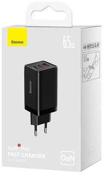 Ładowarka sieciowa Baseus GaN 5 Pro CCGP120201 65W 1x USB-A 2x USB-C PD 3.0 QC 4.0 + kabel USB-C