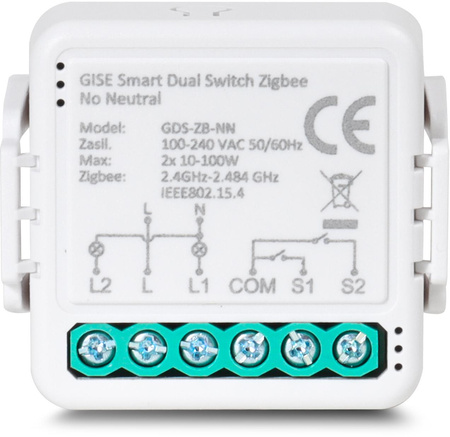 Gise Smart Podwójny moduł przekaźnikowy (bez N) Zigbee | Tuya | GDS-ZB-NN