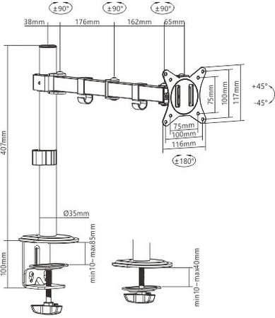 Uchwyt biurkowy przegubowy na 1 monitor Spacetronik SPA-112