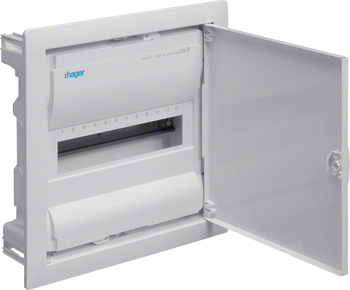 Rozdzielnica podtynkowa z drzwiami metalowymi, 1 rząd, 12 modułów, IP30, QC, HAGER Volta VU12AT