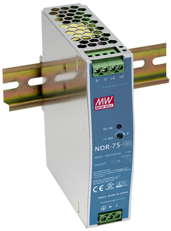 ZASILACZ IMPULSOWY NA SZYNĘ DIN MEAN WELL NDR-75-48 48V/75W/1.6A