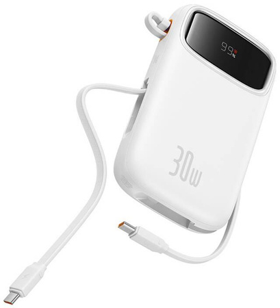 Powerbank Baseus QPow 2 10000mAh 30W z 2 wbudowanymi kablami USB-C - biały