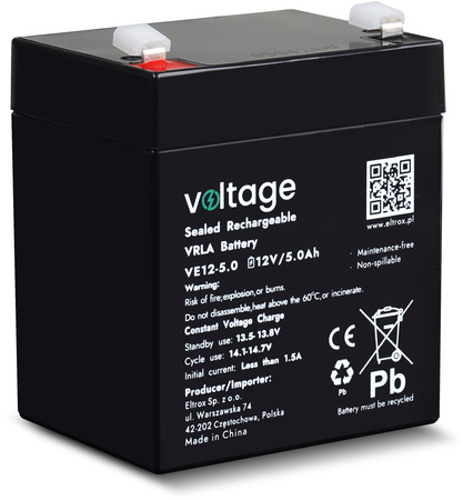 Akumulator AGM Voltage 12V 5Ah VE12-5.0 (Żywotność 6-9 lat)