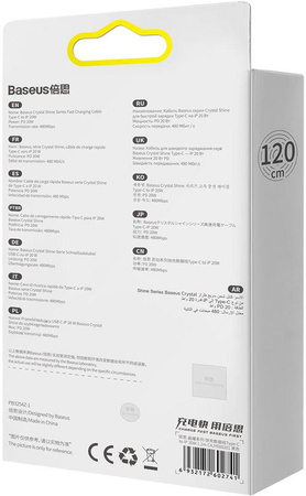 KABEL USB-C / Lightning iPhone Baseus Crystal CAJY000201 1.2m 20W  OPLOT PREMIUM