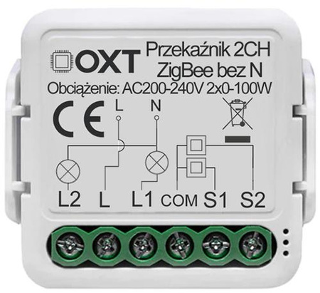 Moduł OXT mini przekaźnik 2 obw. bez N ZigBee TUYA T272