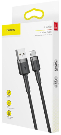 Kabel USB-A / USB-C Baseus Cafule CATKLF-AG1 50cm 3A QC 3.0 Czarno-szary