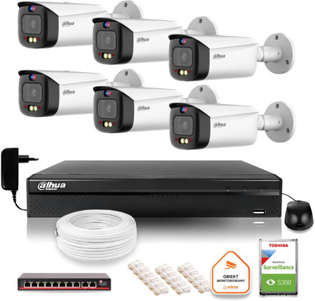 Zestaw monitoringu IP Dahua TIOC 8mpx 4K 6 kamer tubowych NVR z dyskiem