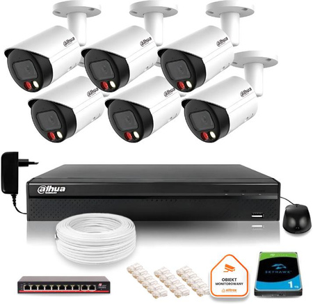 Zestaw monitoringu IP Dahua 8mpx 4K 6 kamer IPC-HFW2849S-S-IL z dyskiem