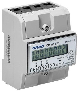 OR-WE-520 Orno 3-fazowy licznik energii elektrycznej, 80A, MID, 3 moduły, DIN TH-35mm