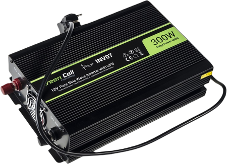 Zestaw Przetwornica Green Cell 12V / 230V 300W/600W Czysty Sinus + Akumulator AGM 12V 45Ah