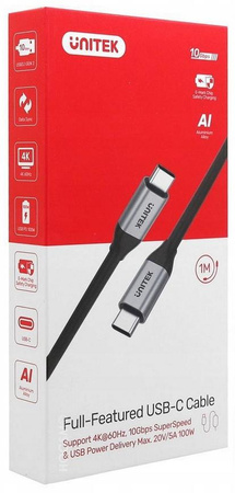 Kabel USB Unitek USB-C na USB-C 10Gbps 4K 60Hz 20V/5A | Przewód USB,