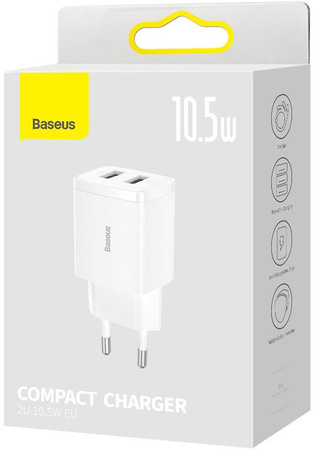 ŁADOWARKA SIECIOWA Baseus Compact Charger CCXJ010202 10.5W 2x USB-A BIAŁA