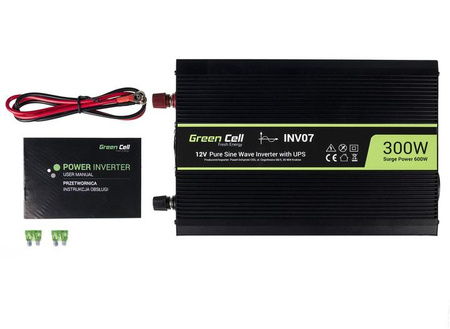 Zestaw Przetwornica Green Cell 12V / 230V 300W/600W Czysty Sinus + Akumulator AGM 12V 45Ah