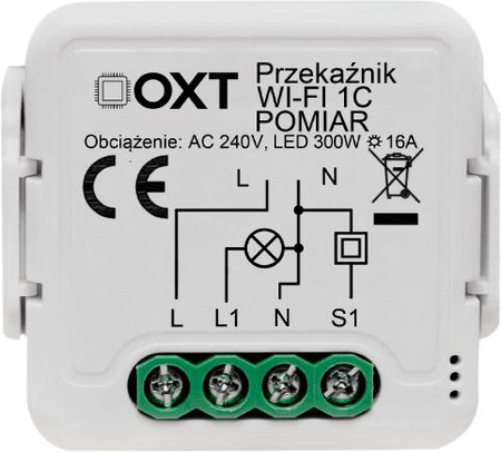 Moduł OXT przekaźnik 1 obwód pomiar 16A WIFI TUYA