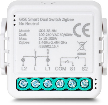 Gise Smart Podwójny moduł przekaźnikowy (bez N) Zigbee | Tuya | GDS-ZB-NN