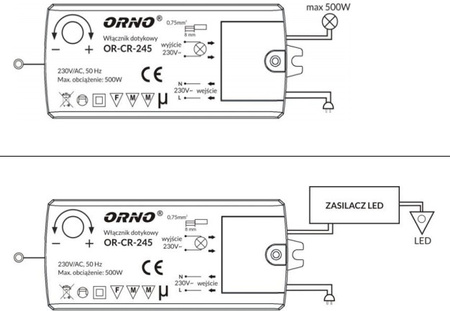 WŁĄCZNIK-WYŁĄCZNIK DOTYKOWY ORNO OR-CR-245 INDUKCJA DO LED