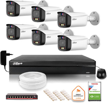 Zestaw monitoringu IP Dahua TIOC 5mpx 2K 6 kamer tubowa NVR z dyskiem