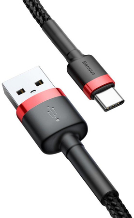 Kabel USB-A / USB-C Baseus Cafule CATKLF-U91 300cm 2A QC 3.0 Czarno-czerwony
