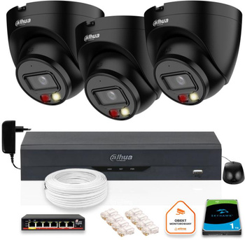 ZESTAW 3 Kamery IP Dahua 4mpx IPC-HDW1439V-A-IL-BLACK + DYSK