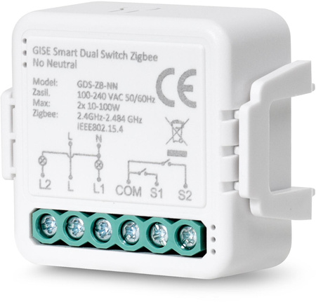 Gise Smart Podwójny moduł przekaźnikowy (bez N) Zigbee | Tuya | GDS-ZB-NN
