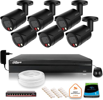 Zestaw monitoringu IP Dahua 4MPx 2K 6 kamer czarnych zewnętrznych z dyskiem