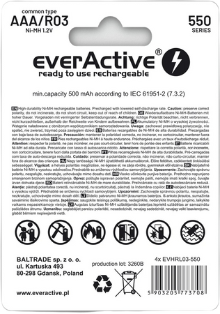 Akumulatorki AAA / R03 Ni-MH everActive 550mAh Infinity Line 3000 cykli (blister 4 szt.)