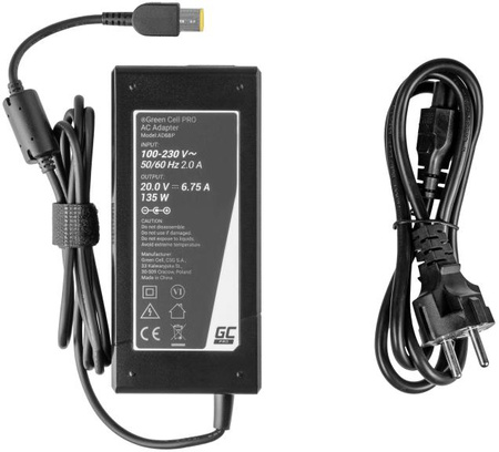 Zasilacz Ładowarka Do Laptopa Lenovo Green Cell PRO AD68P 20V 6,75A 135W Slim Tip