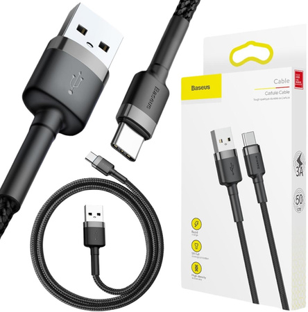 Kabel USB-A / USB-C Baseus Cafule CATKLF-AG1 50cm 3A QC 3.0 Czarno-szary