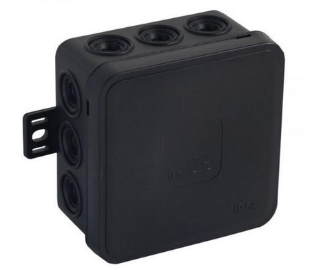 Puszka natynkowa pusta 12 wlotów VIPLAST V5 klik CZARNA IP54 75x75x41mm 035-05