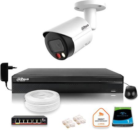 Zestaw monitoringu IP Dahua 8mpx 4K kamera IPC-HFW2849S-S-IL z dyskiem