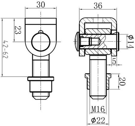 Zawias ocynkowany PSG 61.001.01 do wspawania - gwint M16 (ucho ocynkowane)