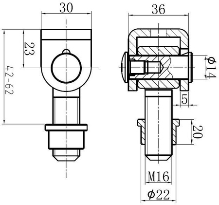 Zawias PSG 61.001 do wspawania - gwint M16