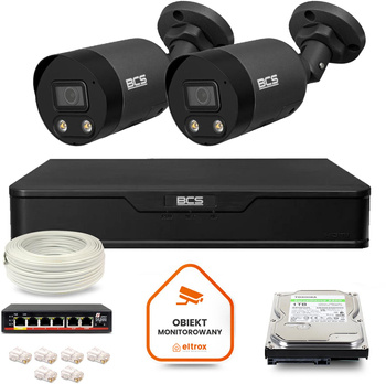 Zestaw monitoringu IP BCS Point 2x Kamera BCS-P-TIP28FWR3L2-Ai2-G Rejestrator z dyskiem