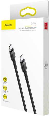 KABEL USB-C / USB-C Baseus Cafule CATKLF-GG1 100cm 60W 3A PD 2.0 QC 3.0 CZARNO-SZARY W OPLOCIE