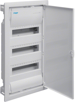 Rozdzielnica podtynkowa z drzwiami metalowymi, 3 rzędy, 36 modułów, IP30, HAGER Volta VU36NE